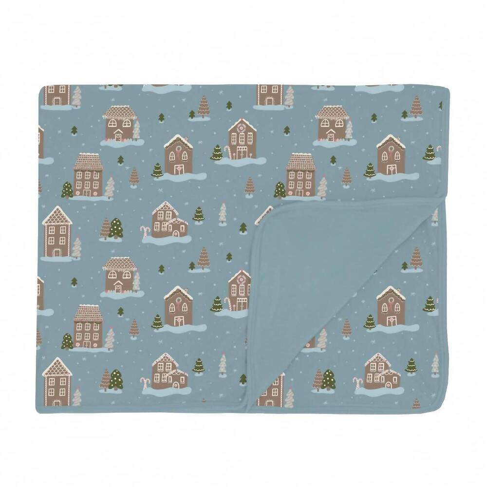 NEW KICKEE toddler's stormy sea gingerbread town blanket in blue